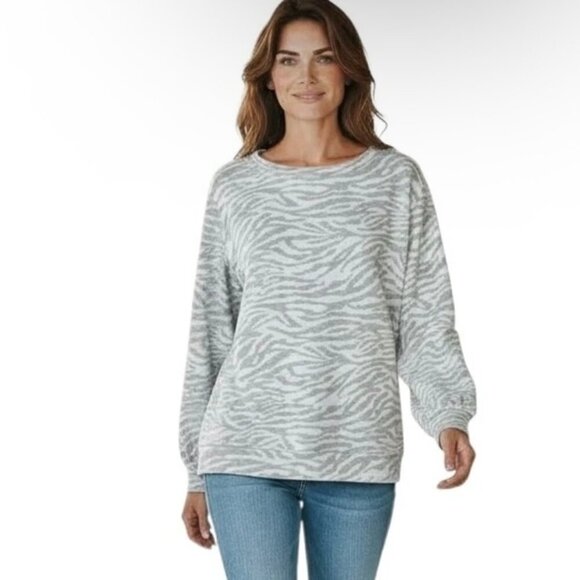 Ellen Tracy Sweaters - Ellen Tracy Women's Zebra Sweater S Gray & White Soft Knit Jacquard Long Sleeve